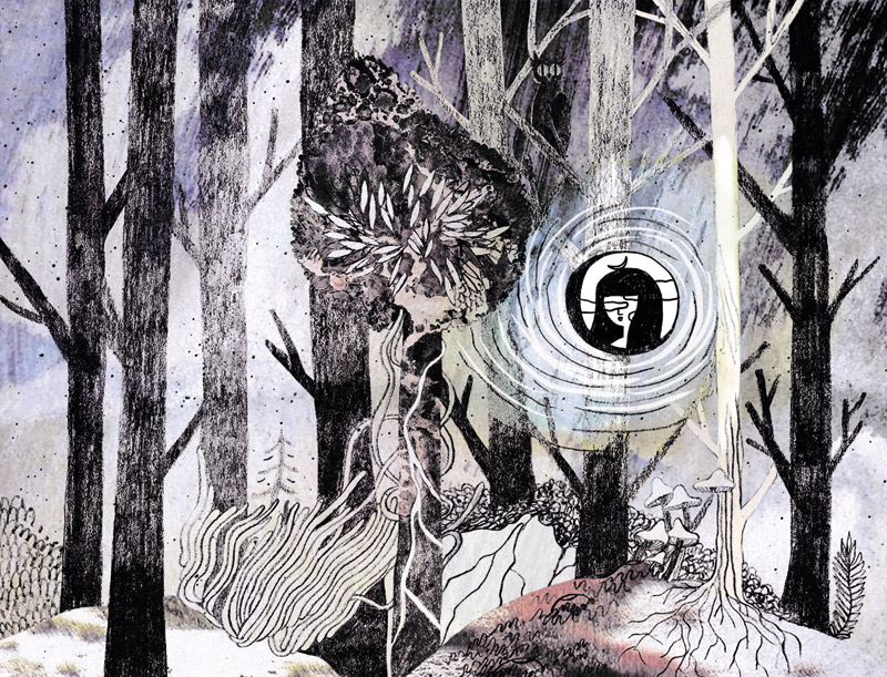 Illustration d'Anne Suze pour illustrer la sorcellerie et ses liens avec la nature